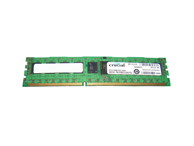 CT51272BB1339.18FD1 | Crucial Technology 4GB DDR3-1333MHz PC3-10600 ECC CL9 240-Pin DIMM 1.5V Dual Rank Memory Module