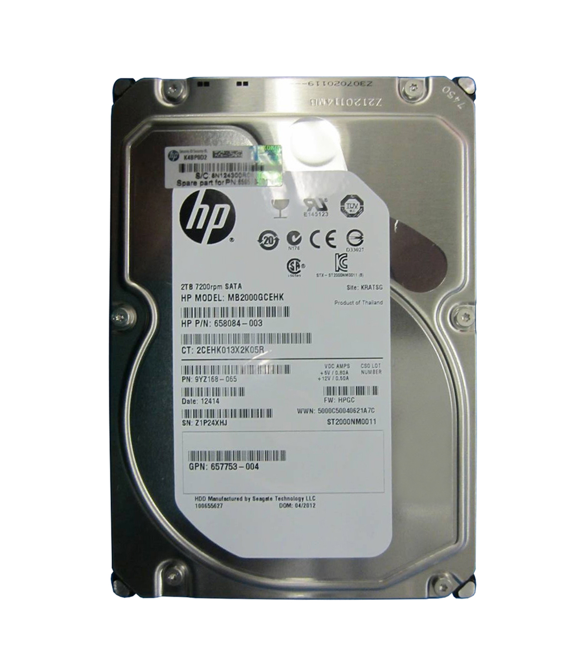 657753-004 | HP 2TB 7200RPM SATA 6GB/s NCQ SC MidLine 3.5 Hard Drive - NEW