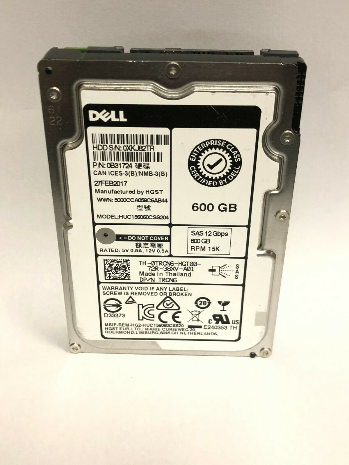 0TRCN6 | Dell 600GB 15000RPM SAS 12Gb/s 128MB Cache 512N 2.5 Hot-pluggable Hard Drive for PowerEdge Server - NEW