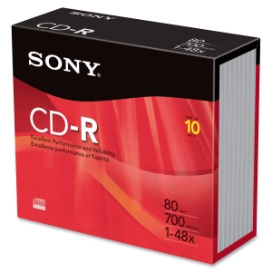10CDQ80R | Sony 48x CD-R Media - 700MB - 120mm - 10 Pack Slim Jewel Case