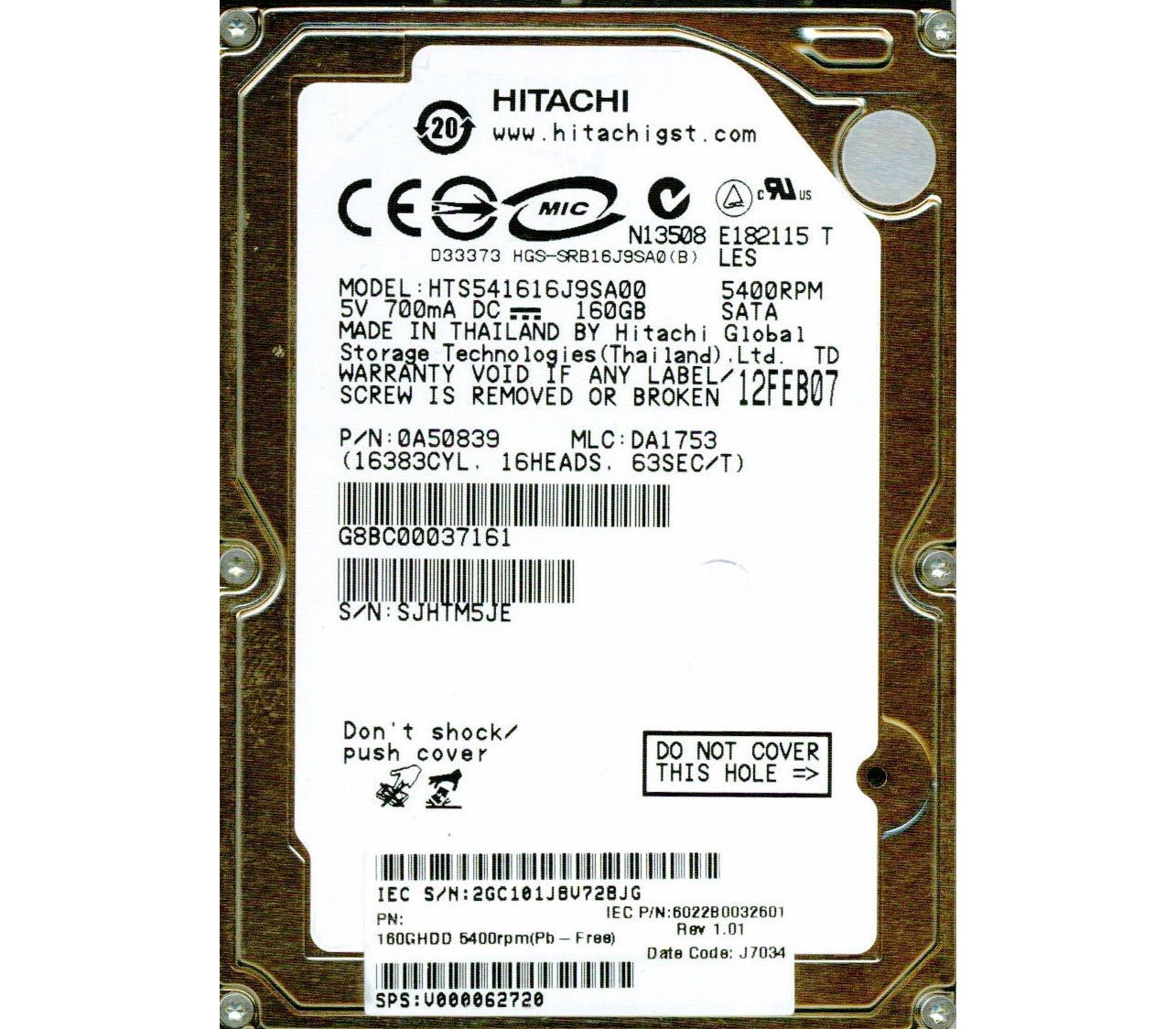 Z5K320-160 | Hitachi 160GB 5400RPM SATA Gbps 2.5 8MB Cache Hard Drive