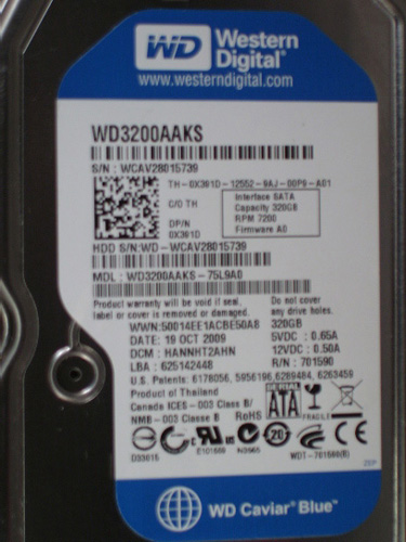 WD3200AAKS | WD Caviar Blue 320GB 7200RPM SATA 3Gb/s 16MB Cache 3.5 Hard Drive