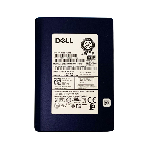 3DCP0 | Dell 480GB SATA 6Gb/s 2.5 Read Intensive TLC 5200 ECO Enterprise Solid State Drive (SSD) for 14 Gen. PowerEdge Server