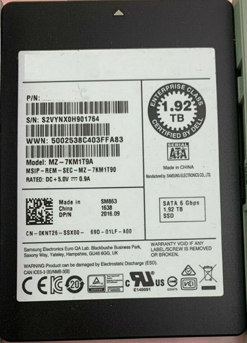 MZ-7KM1T9A | Samsung SM863 1.92TB Mixed-use SATA 6Gb/s 2.5 MLC Enterprise Internal Solid State Drive (SSD)