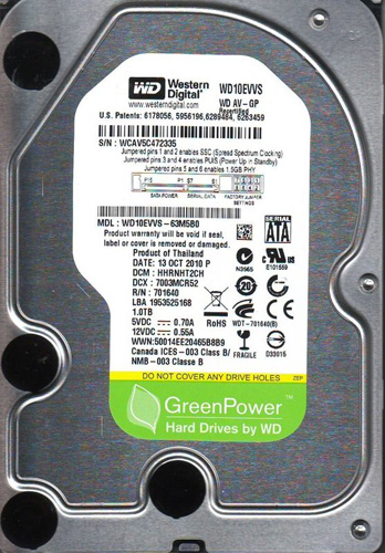 WD10EVVS | WD AV-GP 1TB 7200RPM SATA 3Gb/s 8MB Cache 3.5 Internal Hard Drive