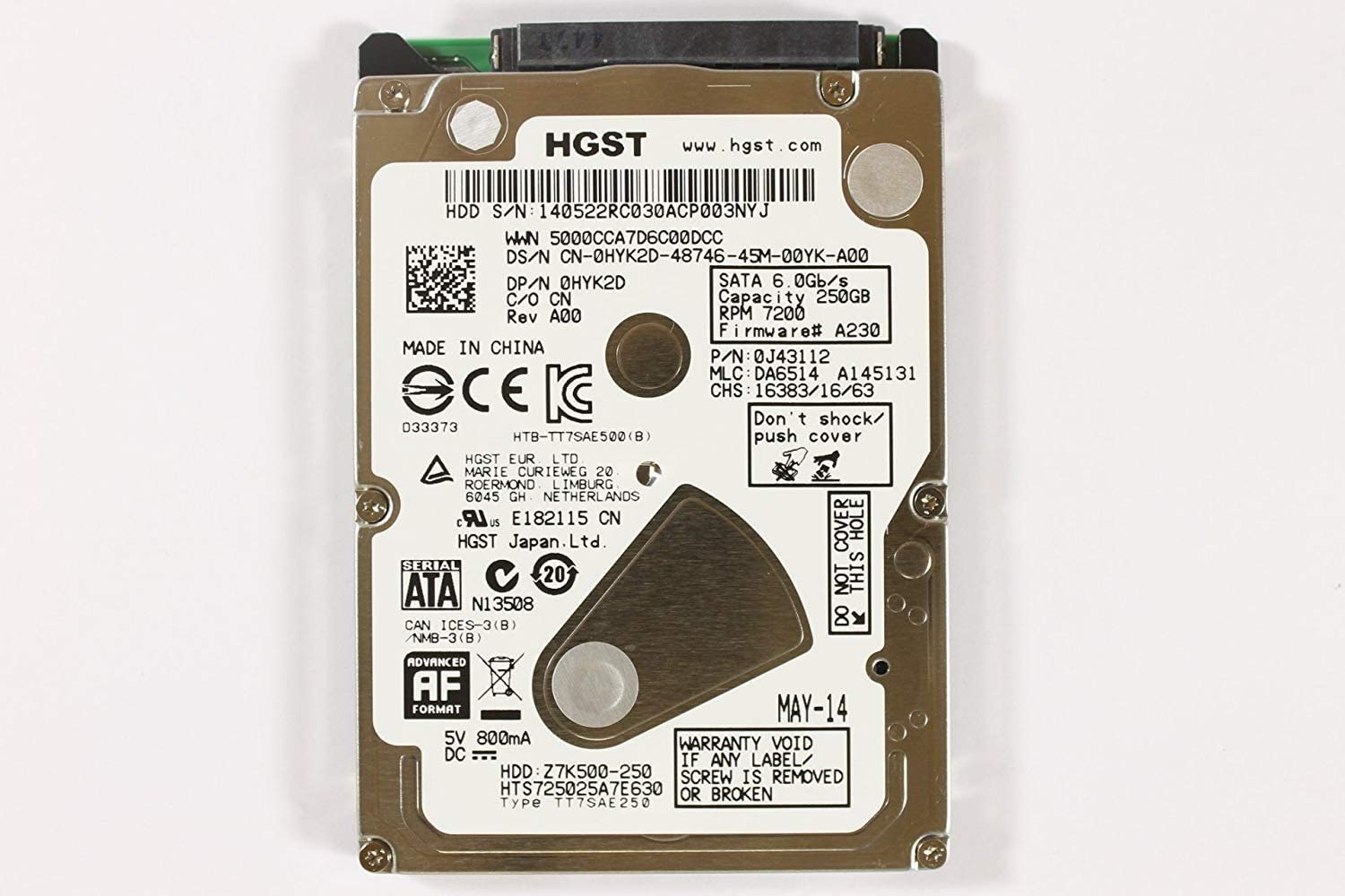 HTS725025A7E630 | Hitachi 250GB 7200RPM SATA Gbps 2.5 32MB Cache Travelstar Hard Drive