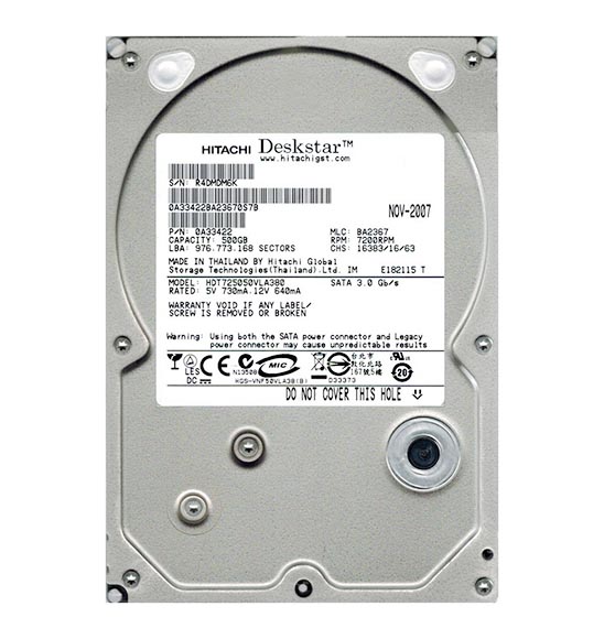 0A33422 | Hitachi Deskstar T7K500 500GB 7200RPM SATA 3GB/s 8MB Cache 3.5 Hard Disk Drive