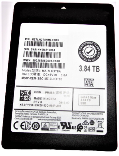 MZ7LH3T8HMLT0D3 | Samsung PM883 Series 3.84TB SATA 6Gb/s 2.5 Internal Enterprise Solid State Drive (SSD) - NEW