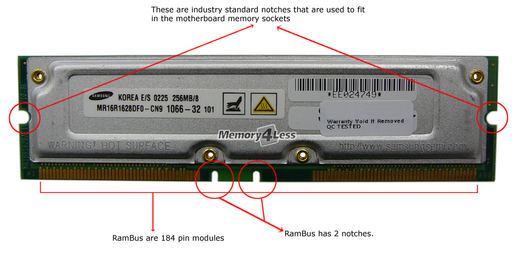 MR16R1628DF0-CN9 | Samsung Rambus 256MB PC1066 1066MHz non-ECC 184-Pin RDRAM RIMM Memory Module