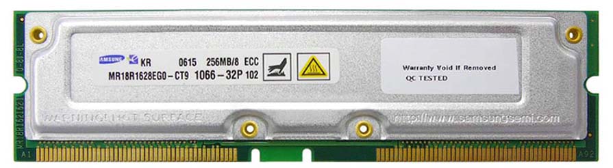 MR18R1628EG0-CT9 | Samsung Rambus 256MB PC1066 1066MHz 32ns ECC 184-Pin RDRAM RIMM Memory Module