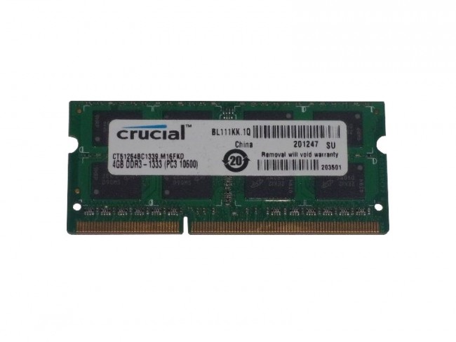 CT51264BC1339.M16FKD | Crucial Technology 4GB DDR3-1333MHz PC3-10600 non-ECC Unbuffered CL9 204-Pin SoDimm 1.5V Dual Rank Memory Module