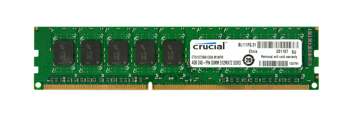 CT51272BA1339 | Crucial 4GB DDR3 ECC PC3-10600 1333Mhz 2Rx8 Memory