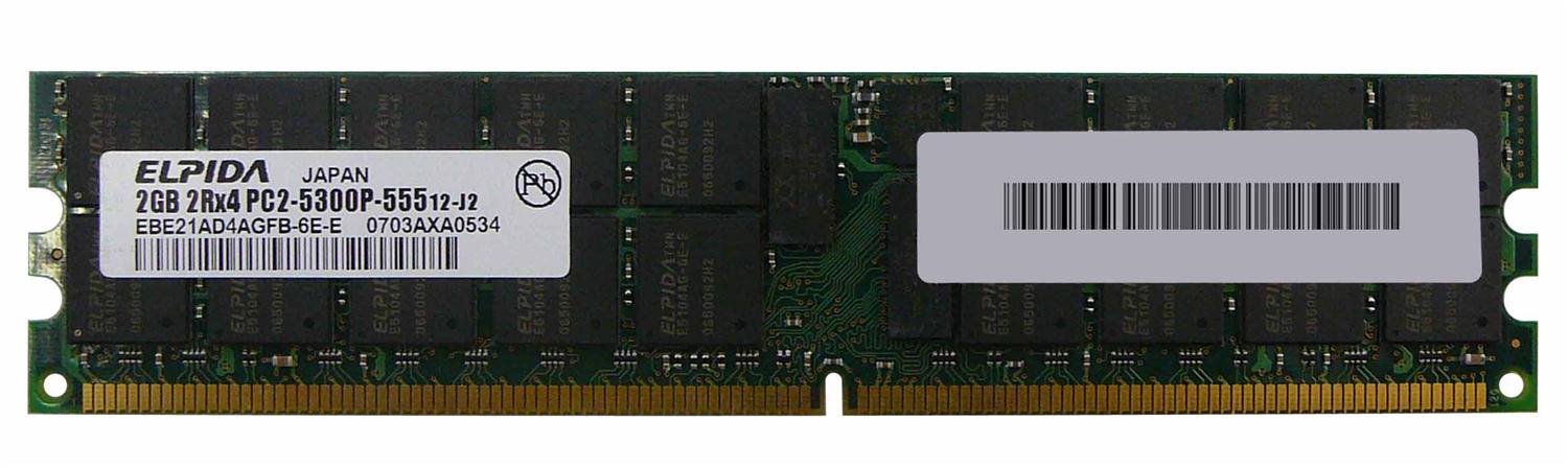 EBE21AD4AGFB-6E-E | Elpida 2GB DDR2-667MHz PC2-5300 ECC CL5 240-Pin DIMM 1.8V Dual Rank Memory Module