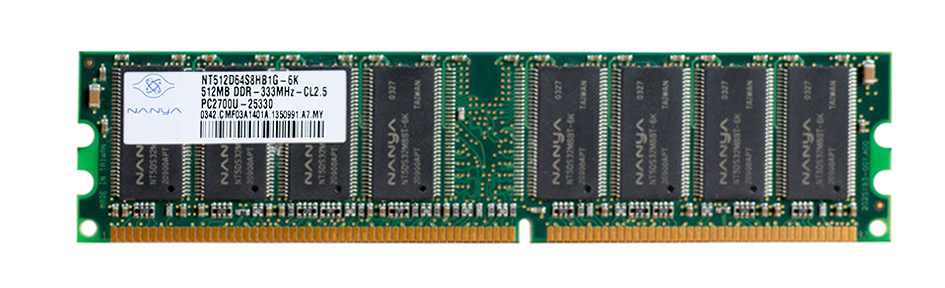 NT512D64S8HB1G-6K | Nanya 512MB DDR-333MHz PC2700 non-ECC Unbuffered CL2 184-Pin DIMM 2.5V Memory Module