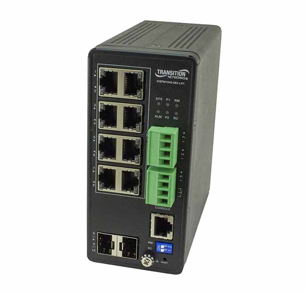 SISPM1040-582-LRT | Transition Networks 8-Port 10/100/1000Base-T / 1000Base-X PoE++ SFP (mini-GBIC) Layer 4 Wall-Mountable Ethernet Switch