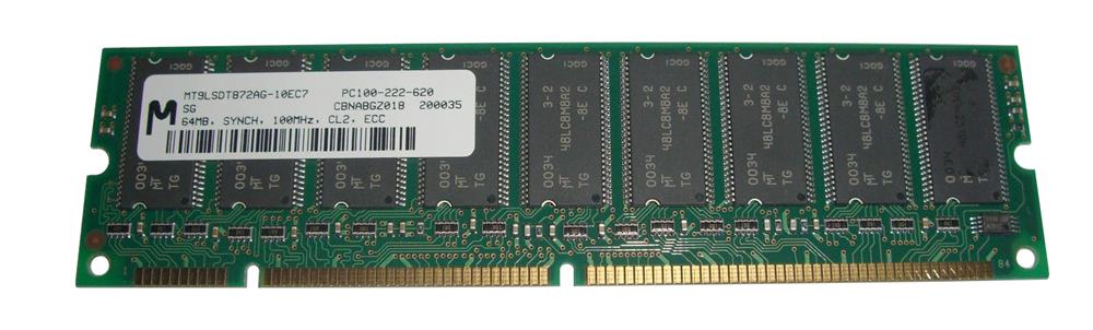 MT9LSDT872AG-10EC7 | Micron 64MB 100MHz PC100 ECC Unbuffered CL2 168-Pin DIMM 3.3V Single Rank Memory Module