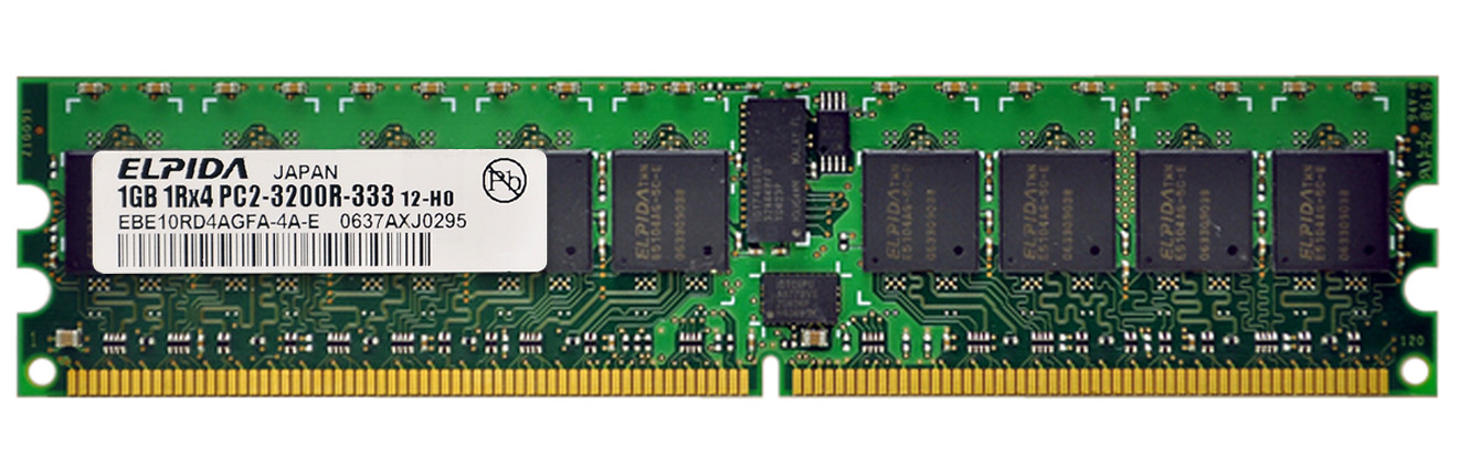 EBE10RD4AGFA-4A-E | Elpida 1GB DDR2-400MHz PC2-3200 ECC CL3 240-Pin DIMM 1.8V Single Rank Memory Module