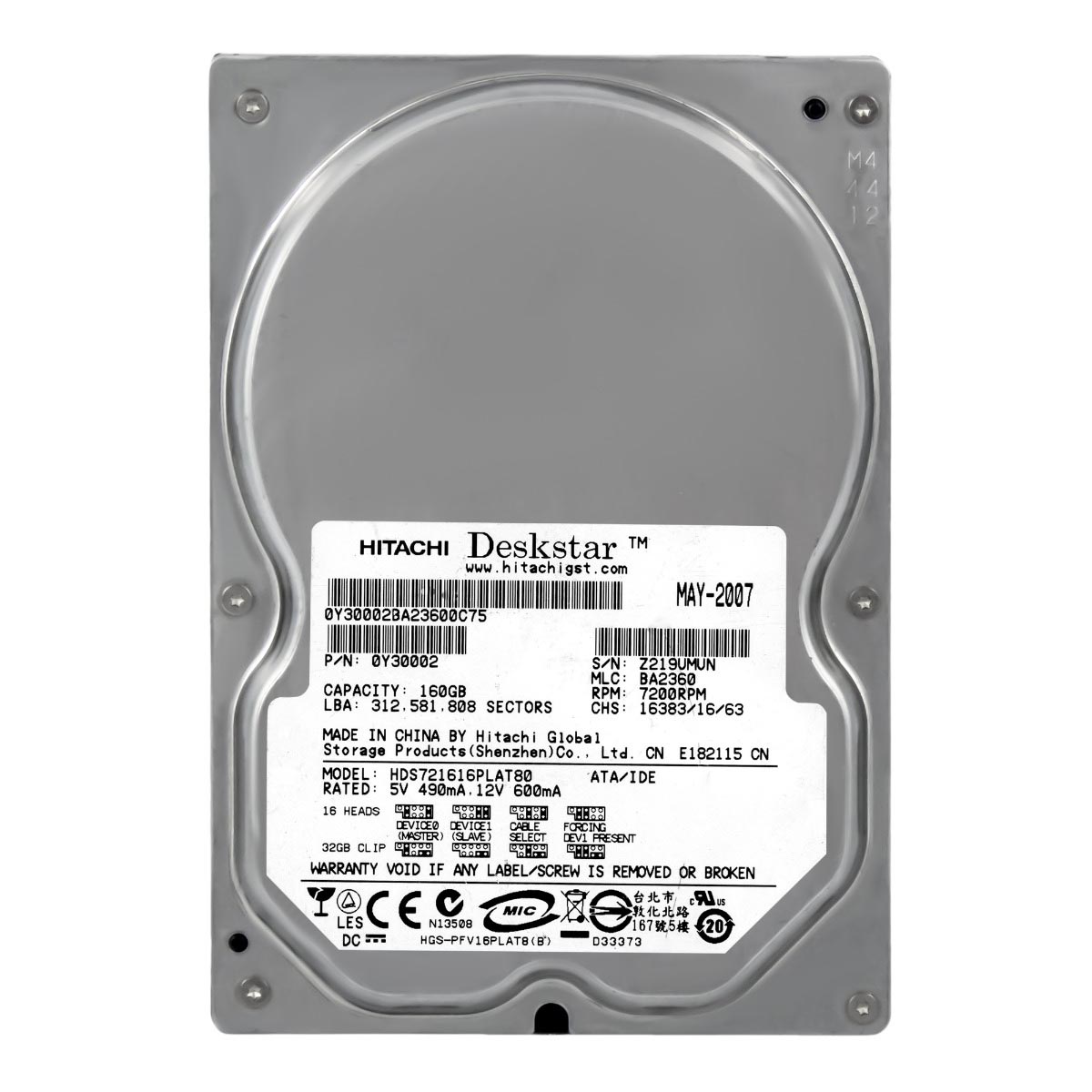 HDS721616PLAT80 | Hitachi Deskstar 7K160 160GB 7200RPM ATA-133 8MB Cache 3.5 Hard Disk Drive