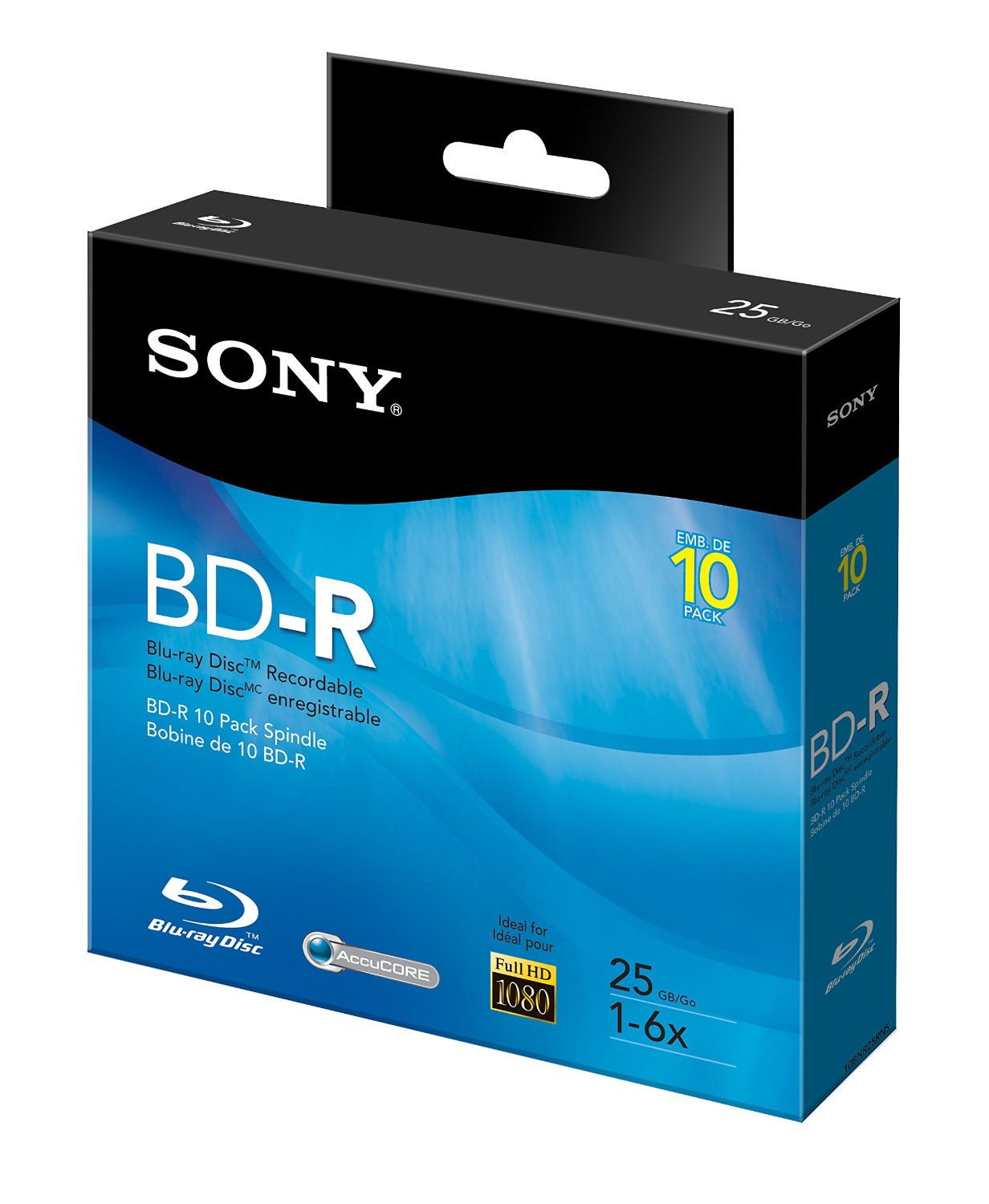 10BNR25RNS | Sony Blu-ray Recordable Media - BD-R - 6x - 25 GB - 10 Pack Spindle - 120mm