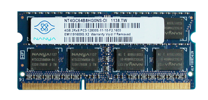 NT4GC64B8HB0NS-DI | Nanya 4GB DDR3-1600MHz PC3-12800 non-ECC Unbuffered CL11 204-Pin SoDimm 1.35V Low Voltage Dual Rank Memory Module