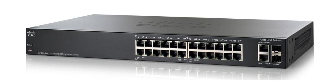 SLM224PT-NA | Cisco SF200 26-Port x 10/100/1000Base-T 10/100Base-TX PoE-Port Switch