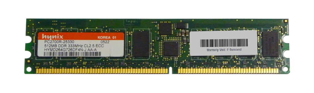 HYMD264G726DF4N-J | Hynix 512MB DDR-333MHz PC2700 ECC CL2 184-Pin DIMM 2.5V Memory Module