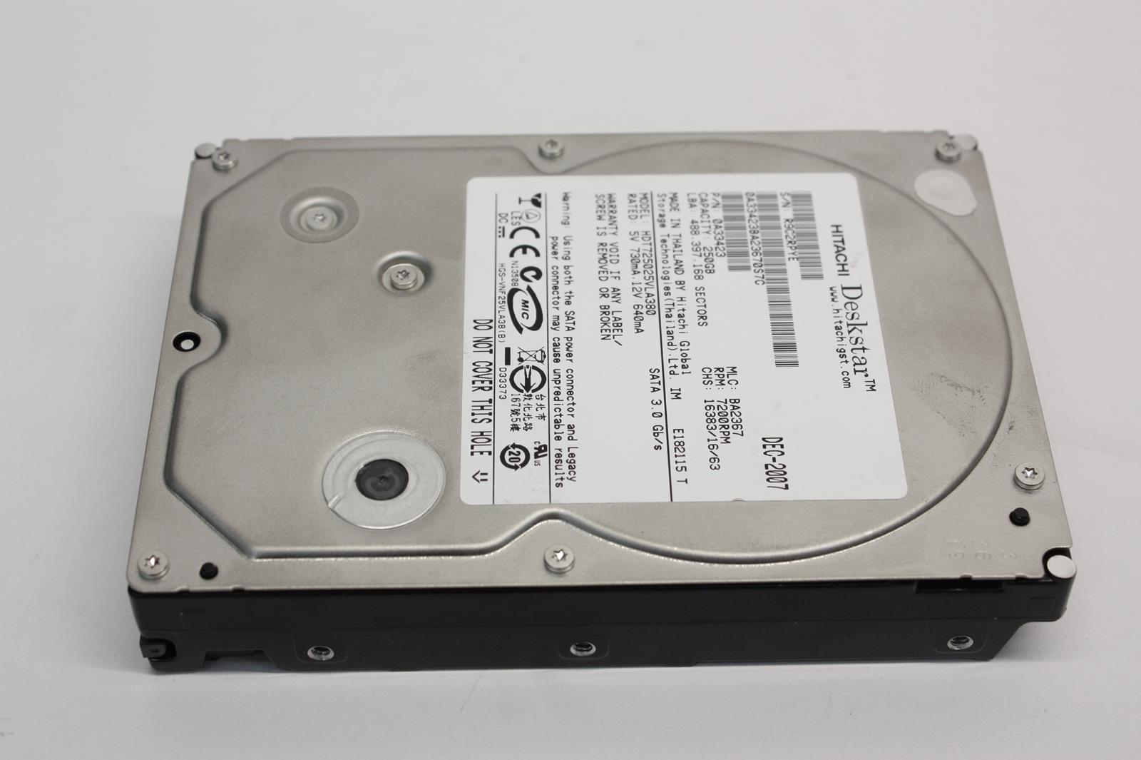 0A33423 | Hitachi 250GB 7200RPM SATA Gbps 3.5 8MB Cache Deskstar Hard Drive