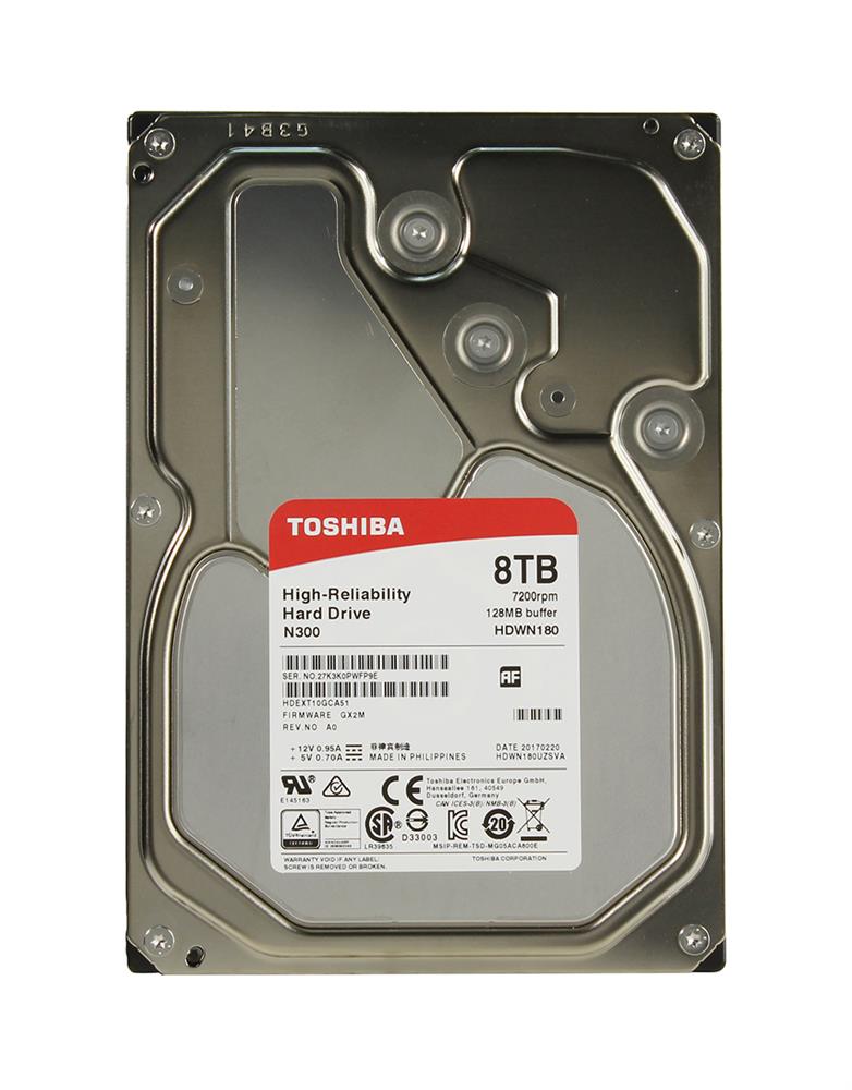 HDWN180UZSVA | Toshiba 8TB 7200RPM SATA 6 Gbps 3.5 128MB Cache N300 Hard Drive