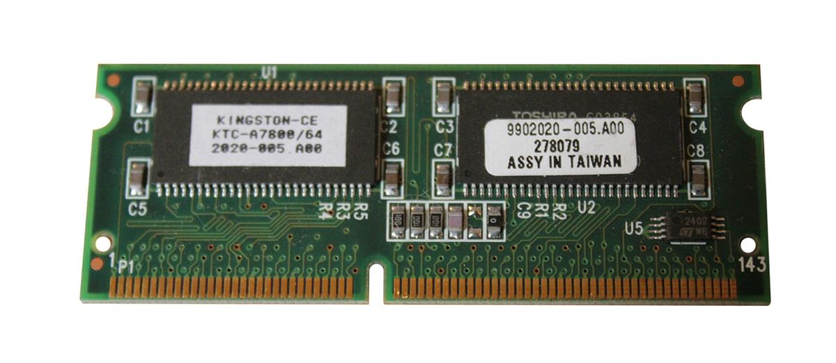 KTC-A7800/64 | Kingston 64MB PC66 66MHz non-ECC Unbuffered CL2 144-Pin SoDimm 3.3V Memory Module