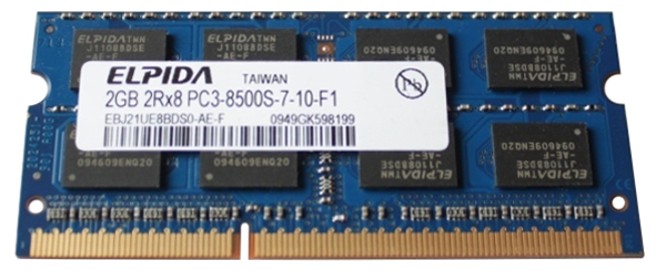 EBJ21UE8BDS0-AE-F-06 | Elpida 2GB DDR3-1066MHz PC3-8500 non-ECC Unbuffered CL7 204-Pin SoDimm 1.35V Low Voltage Dual Rank Memory Module