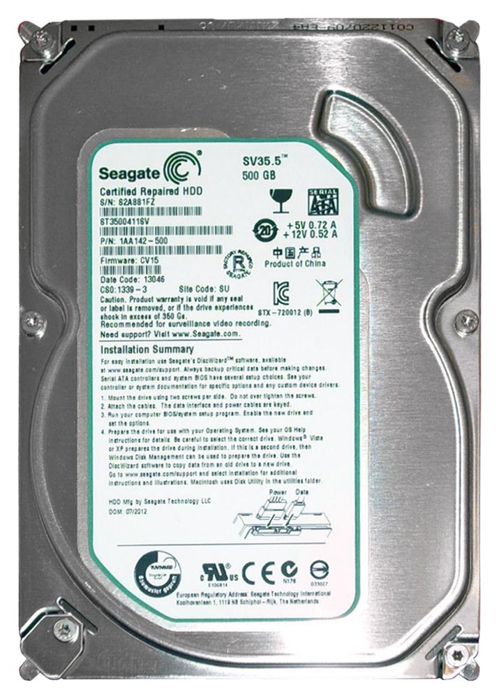 1AA142-500 | Seagate 500GB 7200RPM SATA 6 Gbps 3.5 16MB Cache SV35.5 Hard Drive