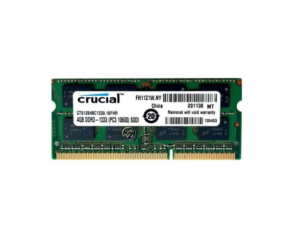 CT51264BC1339.16FHR | Crucial Technology 4GB DDR3-1333MHz PC3-10600 non-ECC Unbuffered CL9 204-Pin SoDimm 1.35V Low Voltage Dual Rank Memory Module