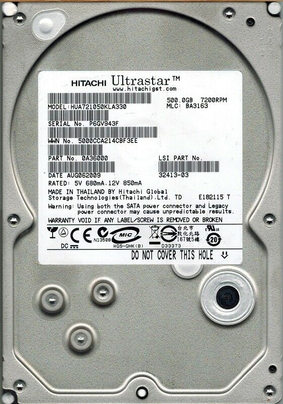 0A36000 | Hitachi 500GB 7200RPM SATA 3 Gbps 3.5 32MB Cache Deskstar Hard Drive