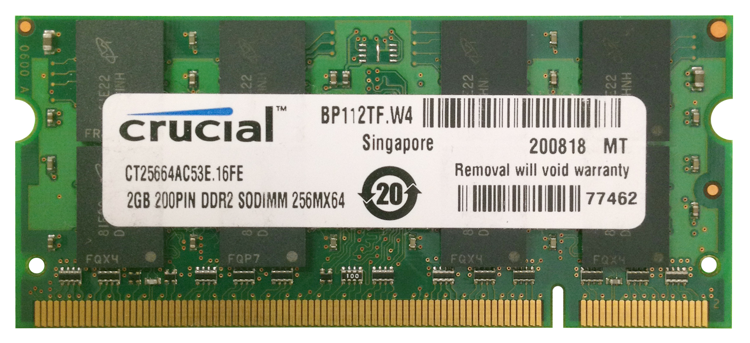 CT25664AC53E | Crucial Technology 2GB DDR2-533MHz PC2-4200 non-ECC Unbuffered CL4 200-Pin SoDimm 1.8V Memory Module