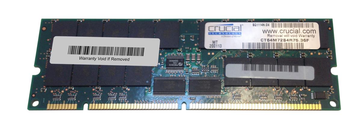 CT64M72S4R75 | Crucial Technology 512MB 133MHz PC133 ECC CL3 168-Pin DIMM 3.3V Memory Module