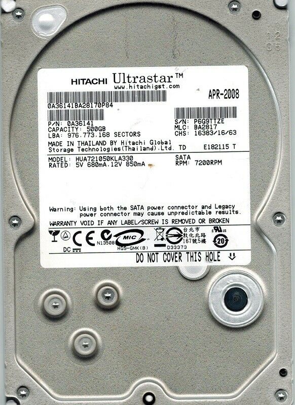 0A36141 | Hitachi 500GB 7200RPM SATA 3 Gbps 3.5 32MB Cache Hard Drive