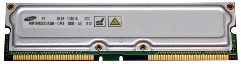 MR18R326GAG0-CM8 | Samsung Rambus 1GB PC800 800MHz ECC Unbuffered 40ns 184-Pin RDRAM RIMM Memory