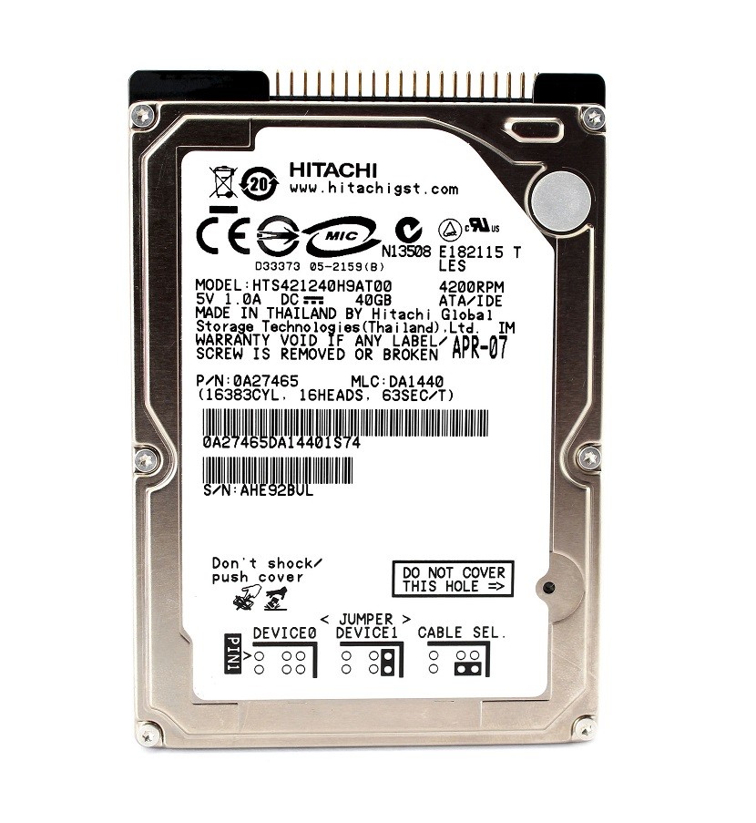 HTS548040M9AT00 | Hitachi 40GB 5400RPM ATA 100 2.5 8MB Cache Travelstar Hard Drive