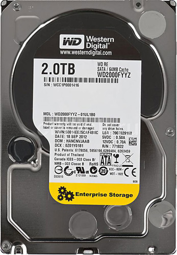 WD2000FYYZ | WD RE 2TB 7200RPM SATA 6Gb/s 64MB Cache 3.5 Internal Hard Drive