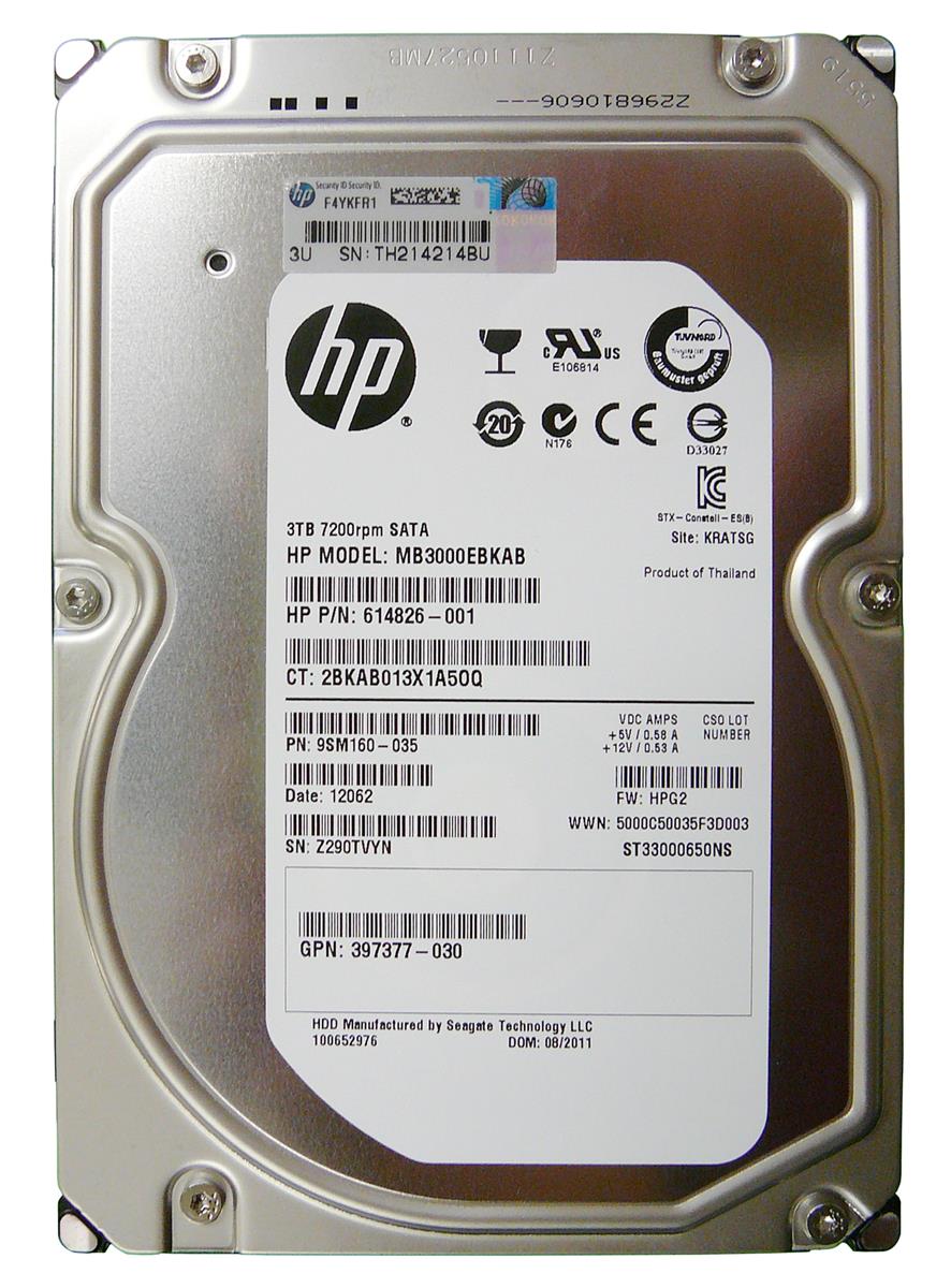 614826-001 | HP 3TB 7200RPM SATA 6GB/s NCQ MidLine 3.5 Hard Drive - NEW