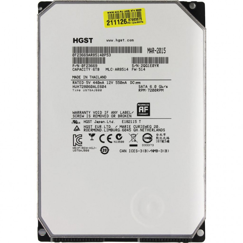 0F23669 | Hitachi 6TB 7200RPM SATA 6 Gbps 3.5 128MB Cache Ultrastar Hard Drive