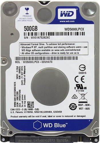 WD5000LPCX | WD Blue 500GB 5400RPM SATA 6Gb/s 16MB Cache 2.5 Hard Drive - NEW