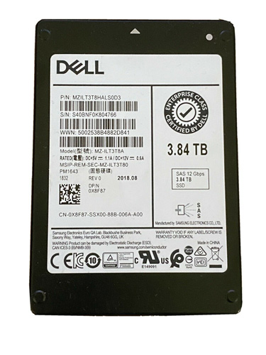 0X8F87 | Dell 3.84TB Read Intensive TLC SAS 12Gb/s 512E 2.5 Hot-pluggable Solid State Drive (SSD) for 14 Gen. PowerEdge Servers - NEW