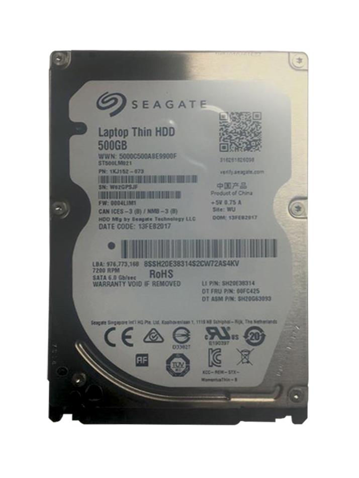 00FC425 | Lenovo 500GB 7200RPM SATA 6 Gbps 2.5 32MB Cache Hard Drive