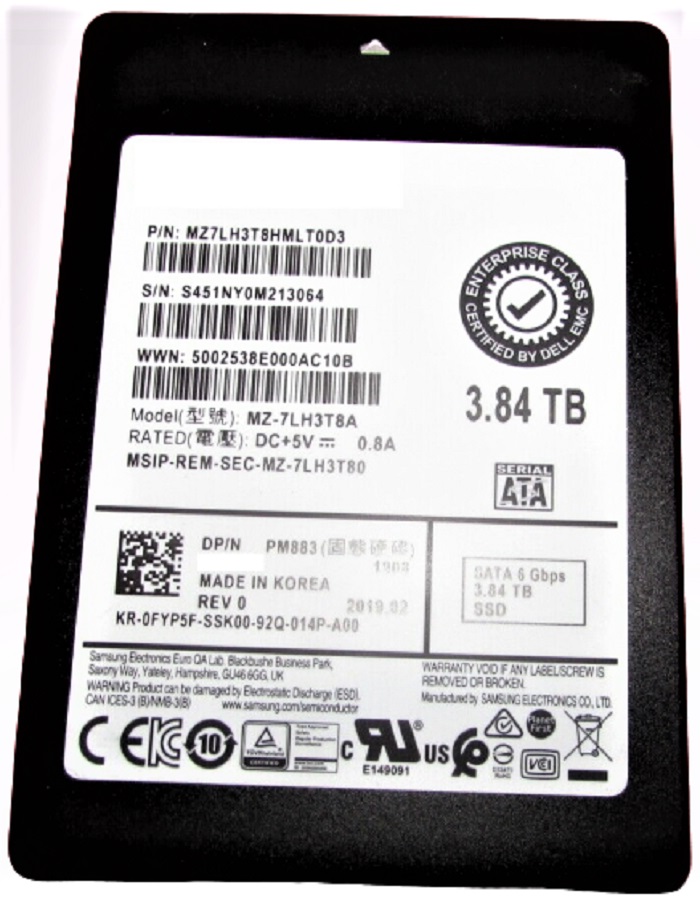 MZ-7LH3T8A | Samsung PM883 Series 3.84TB SATA 6Gb/s 2.5 Internal Enterprise Solid State Drive (SSD)