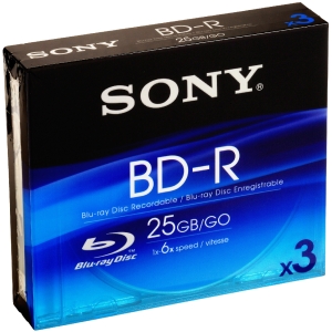 3BNR25R3H | Sony BNR25R3H Blu-ray Recordable Media - BD-R - 6x - 25 GB - 3 Pack Jewel Case - 120mm