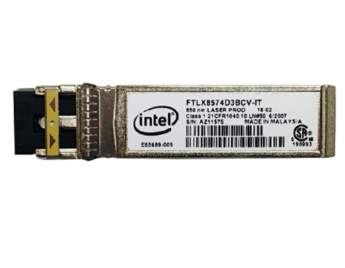 E65689-005 | Intel 1G/10G Dual Rate (10GBASE-SR and 1000BASE-SX) 400M Multi-mode DATACOM SFP+ Optical Transceiver - NEW