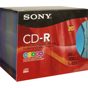 20CDQ80RX | Sony 48 CD-R Media - 700MB - 120mm Standard - 20 Pack Slim Jewel Case