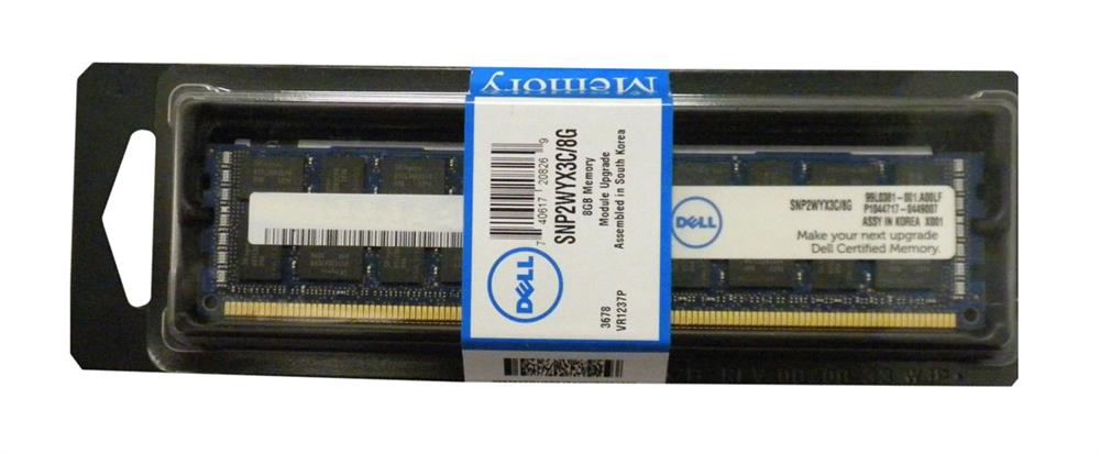 SNP2WYX3C/8G | Dell 8GB DDR3-1333MHz PC3-10600 ECC CL9 240-Pin DIMM 1.35V Low Voltage Dual Rank Memory Module