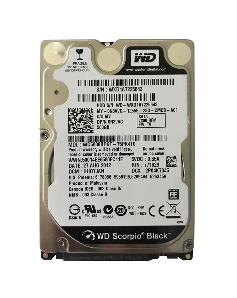 0XV347 | Dell 500GB 7200RPM SATA 3 Gbps 2.5 16MB Cache Hard Drive